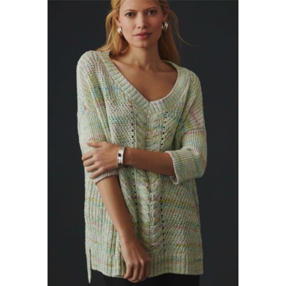 Pilcro Anthropologie Cable Knit Short Sleeve Sweater Womens S Pastel Space Dye